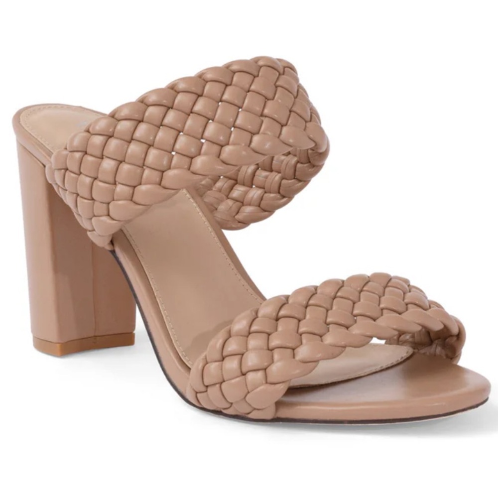 VENUS Women’s Braided Double Strap Heeled Mules Taupe Sandals Size: 8.5